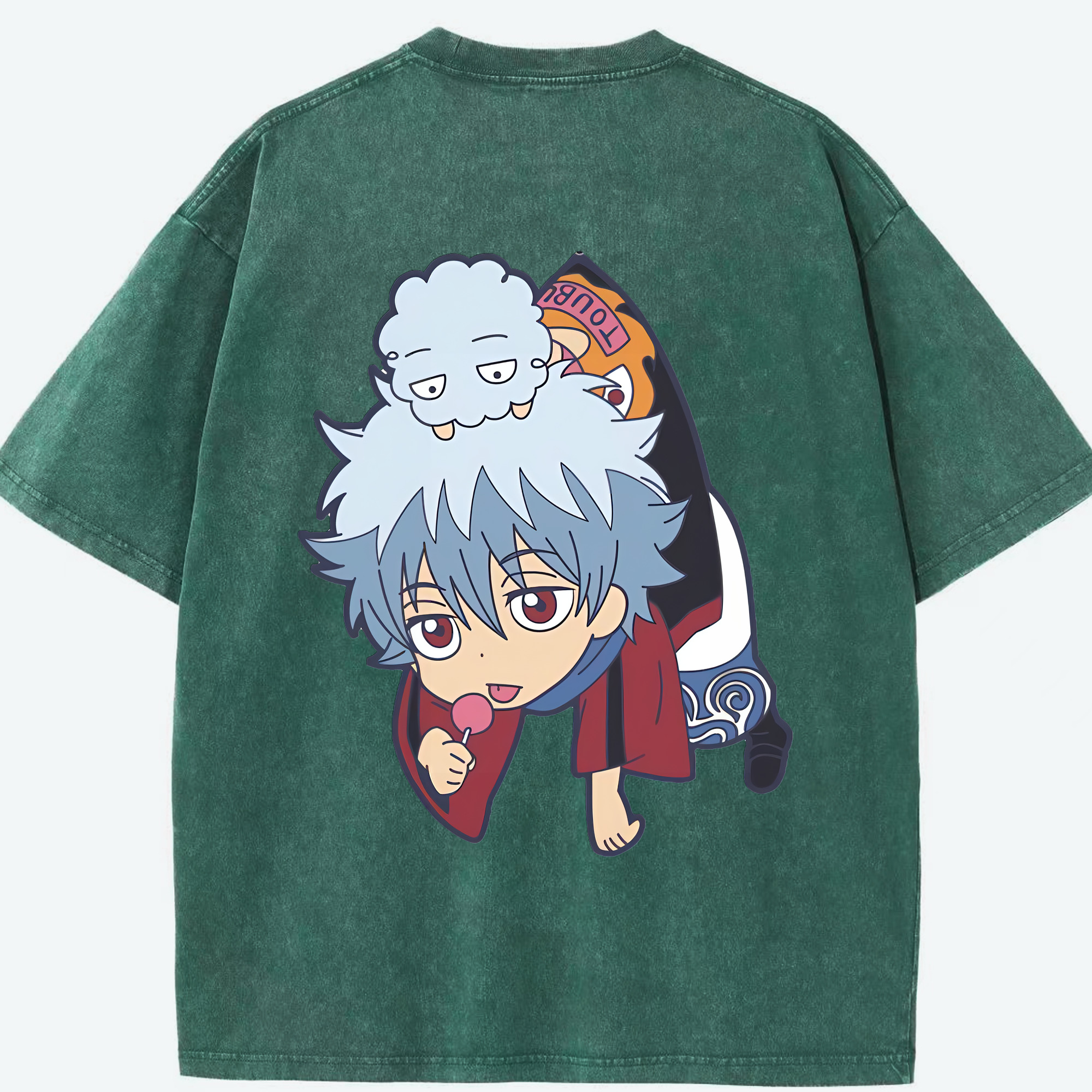（画像用） ぎんたま 坂田銀時（さかたぎんとき） 神楽 志村新八（しむら しんぱち） GINTAMA Sakata Gintoki Kagura Shimura Shinpachi 綿100% ヴィンテージ風 半袖Tシャツ（背面プリント）
